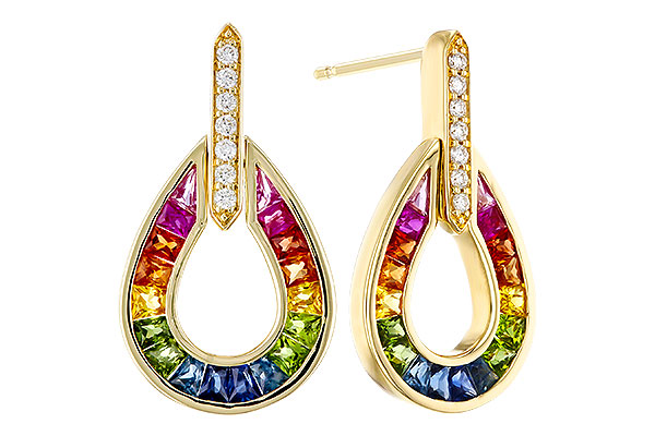 H275-12484: EARRINGS 1.18 MULTI-COLOR SAPP 1.25 TGW